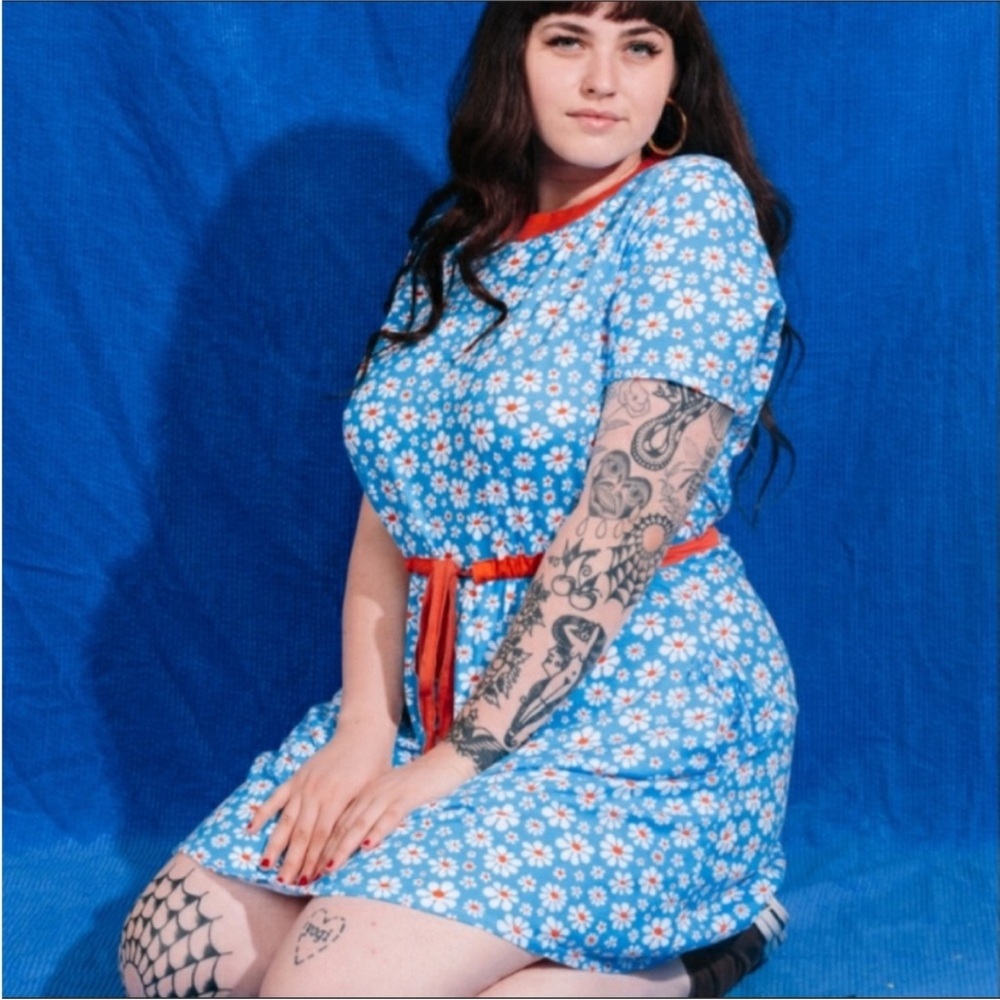 NWOT Big Bud Press Lazy Daisy Ringer Tee Dress ~ LIMITED Blue Size Large